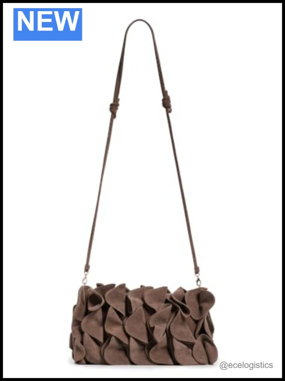 Suede Flower Clutch Bag with 3D Floral Accents, Adjustable Strap